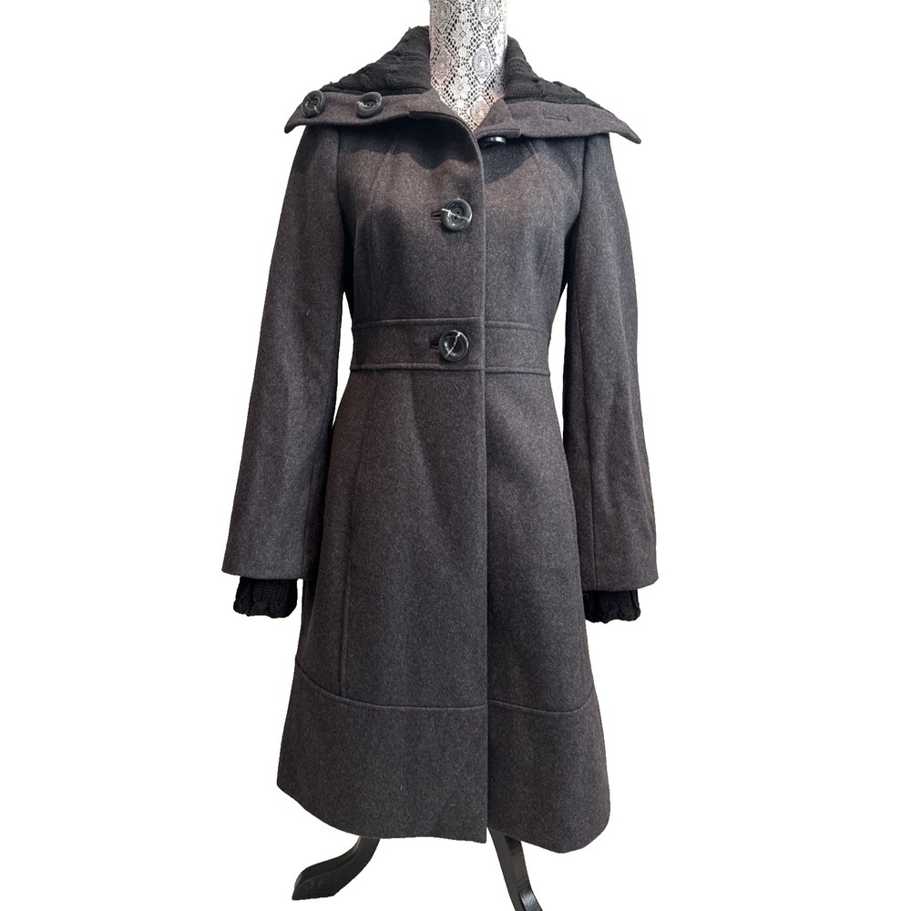 classic wool jacket dark Grey Pea coat woman's size small knit collar winter